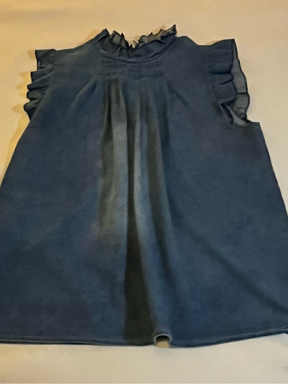 Mazik Denim Blue Ruffle Mock Neck Tank Top